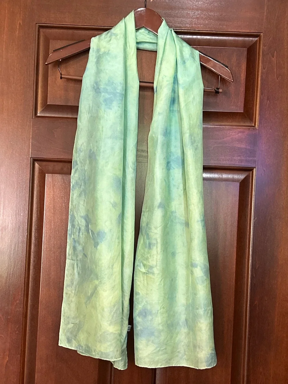 Pure Silk Scarf Shawl Wrap 70x21 Hand Dyed Watercolor Green Blue